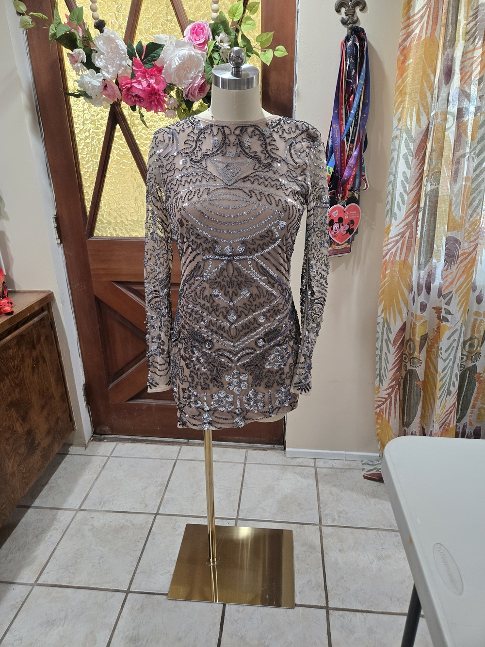 NWT Endless Rose Champagne Nude Sequin Mini Dress
